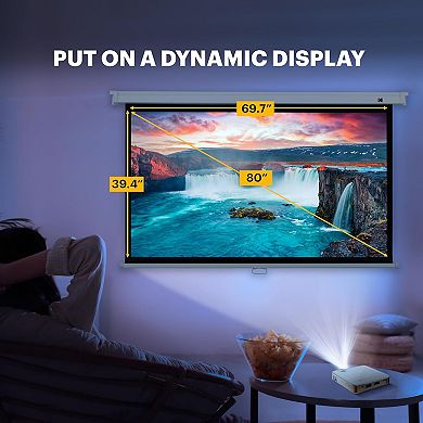 Kodak 80" Manual Pull Down Projector Screen, Large 16:9 Retractable Projector Screen