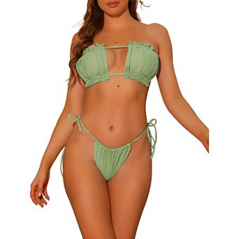 Women's Ruffle Push-Up Bikini Sets, 2 pc High Cut Side Tie String Swimsuits
