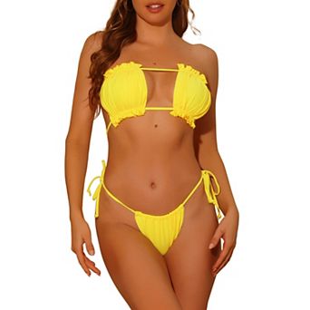 Women's Ruffle Push-up Bikini Sets, 2 pc High Cut Side Tie String Swimsuits