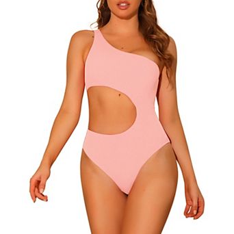 Women's One-piece One Shoulder Swimsuit Waist Cutout Solid Swimwear Suit Monokini