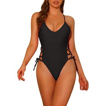 Women's One Piece Swimsuits Lace Up Criss Cross Plunge Monokini Swimwear Suits