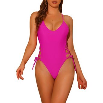 Women's One Piece Swimsuits Lace Up Criss Cross Plunge Monokini Swimwear Suits