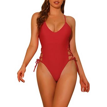 Women's One Piece Swimsuits Lace Up Criss Cross Plunge Monokini Swimwear Suits