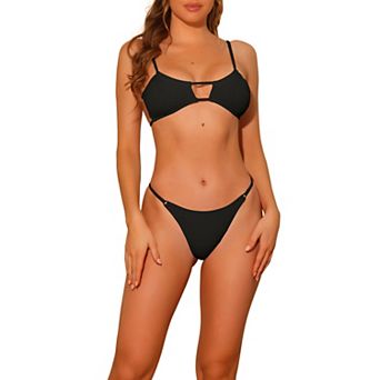 Women's Two Piece Solid Color Bikini Sets Strap Backless Swimwear Swimsuit