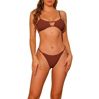 Women's Two Piece Solid Color Bikini Sets Strap Backless Swimwear Swimsuit