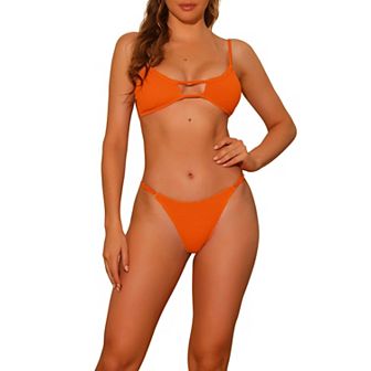 Women's Two Piece Solid Color Bikini Sets Strap Backless Swimwear Swimsuit