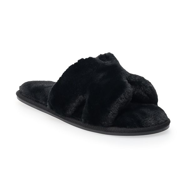 LC Lauren Conrad Aston Women's Faux Fur Slide Slippers - Black (X SMALL)