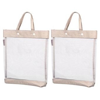 Nylon Document Bag With Handle, Mesh Transparent Handbag Files Tote Pouch For Office Business