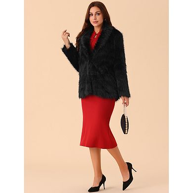 Women's Faux Fur Coat Long Sleeve Pockets Lapel Shaggy Warm Winter Overcoat Fluffy Jackets