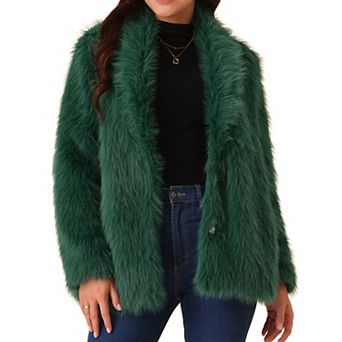 Women's Faux Fur Coat Long Sleeve Pockets Lapel Shaggy Warm Winter Overcoat Fluffy Jackets