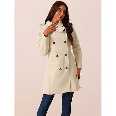 Women's Double Breasted Peacoat Fashion Winter Outwear Casual Collar Jackets With Pockets
