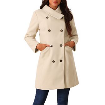 Women's Double Breasted Peacoat Fashion Winter Outwear Casual Collar Jackets With Pockets