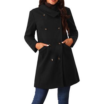 Women's Double Breasted Peacoat Fashion Winter Outwear Casual Collar Jackets With Pockets