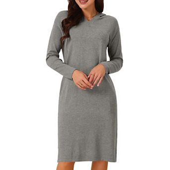 Women's Hoodie Dress Casual Pullover Sweater Long Sleeve Sweatshirts Midi Dress With Pocket