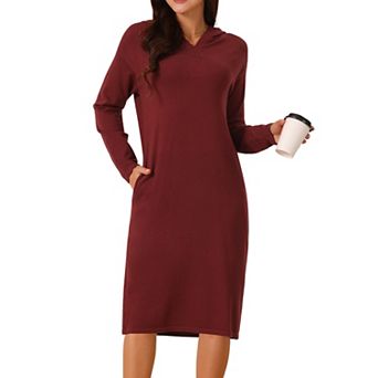 Women's Hoodie Dress Casual Pullover Sweater Long Sleeve Sweatshirts Midi Dress With Pocket