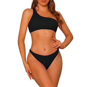 Women's One Shoulder Bikini Sets Two Piece Triangle Bottoms Sporty Swimwear Suits