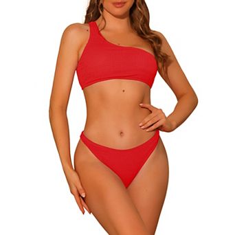 Women's One Shoulder Bikini Sets Two Piece Triangle Bottoms Sporty Swimwear Suits