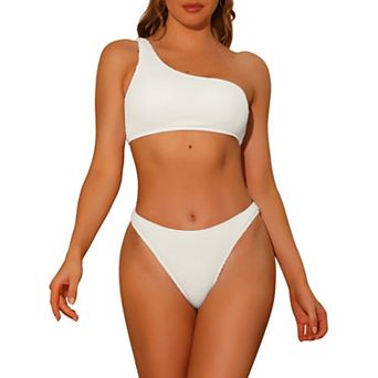 Women's One Shoulder Bikini Sets Two Piece Triangle Bottoms Sporty Swimwear Suits