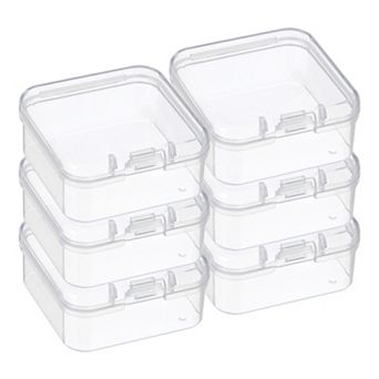 6 Pack 1.8x1.8x1 Inch Plastic Clear Storage Box With Hinged Lid