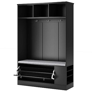 5-in-1 Entryway Bench With Coat Rack 3 Hooks Hall Tree Shoe Storage For Hallway Living Room
