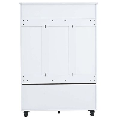 5-in-1 Entryway Bench With Shutter Doors Coat Rack 4 Hooks Wide Hall Tree