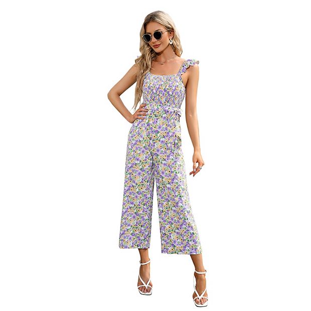 Women's Tropical Print Shirred Strapless Sleeveless Belted