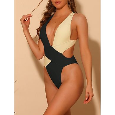 Women's One Piece Swimsuit V Neck Crisscross Back Swimwear Bathing Suit