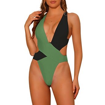 Women's One-piece Swimsuit V Neck Crisscross Back Swimwear Bathing Suit