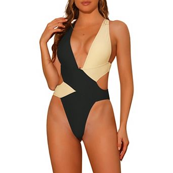 Women's One Piece Swimsuit V Neck Crisscross Back Swimwear Bathing Suit