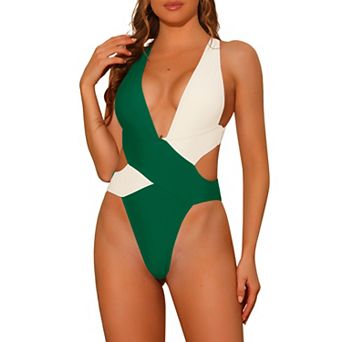 Women's One-piece Swimsuit V Neck Crisscross Back Swimwear Bathing Suit