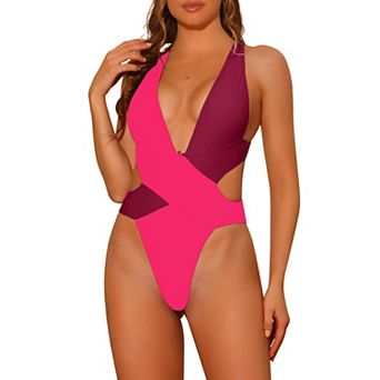 Women's One-piece Swimsuit V Neck Crisscross Back Swimwear Bathing Suit