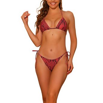 Women's Snake Print Halter Bikini Sets Two Piece Tie Triangle Bottoms Swimwear Suit