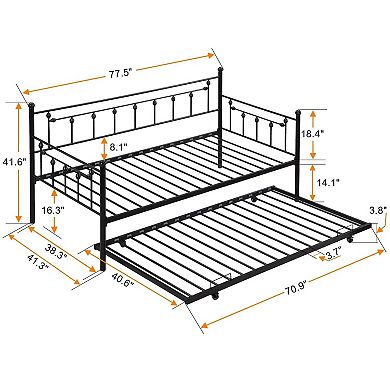 Day Bed Frame With Roll-out Trundle Space-saving Guest Bed For Small Rooms