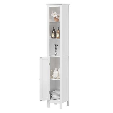 Tall Bathroom Storage Cabinet With Adjustable Shelves 1 Door Freestanding Organizer