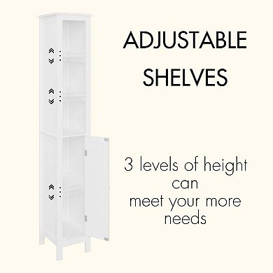 Tall Bathroom Storage Cabinet With Adjustable Shelves 1 Door Freestanding Organizer