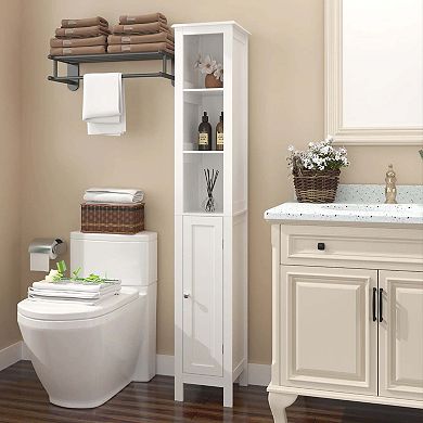 Tall Bathroom Storage Cabinet With Adjustable Shelves 1 Door Freestanding Organizer