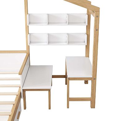 Wooden House Bed With Drawer Desk Bookshelf For Children