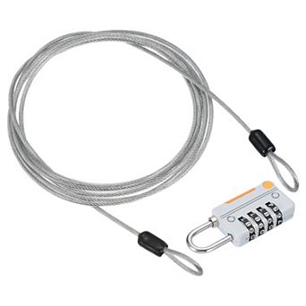 4 Digit Combination Lock with Security Cable, 1 Set Outdoor Padlock 6.5Ft Steel Lock Chain