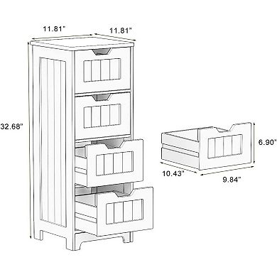 Freestanding Storage Cabinet With 4 Drawers For Bathroom Kitchen