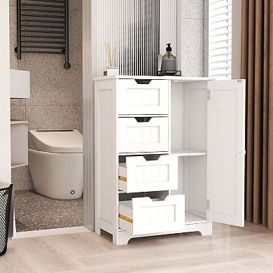 Freestanding Floor Storage Cabinet With Adjustable Shelves 4 Drawers And 1 Door