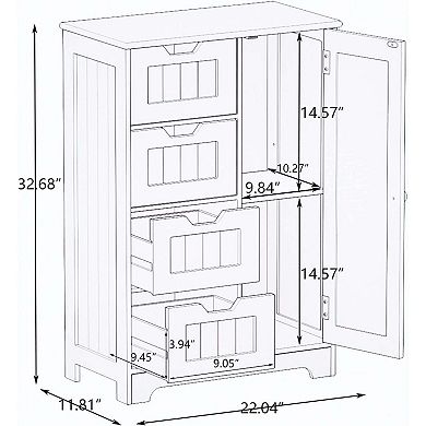 Freestanding Floor Storage Cabinet With Adjustable Shelves 4 Drawers And 1 Door