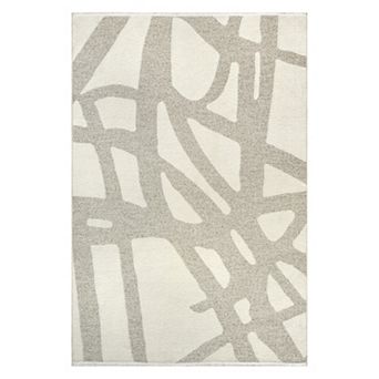 RugsUSA Cream Claude Abstract Fringed Reversible Machine Washable Area Rug