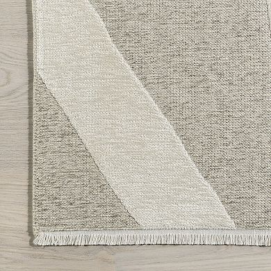 RugsUSA Cream Claude Abstract Fringed Reversible Machine Washable Area Rug