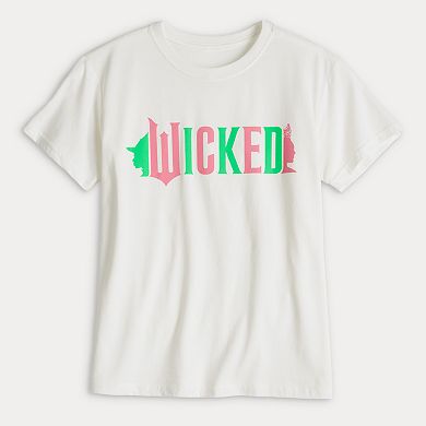 Juniors' Short Sleeve Wicked Elphaba and Glinda Silhouettes Logo Tee