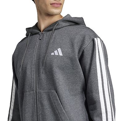 Men's adidas Essentials 3-Stripes Fleece Sportswear Zip Front Hoodie