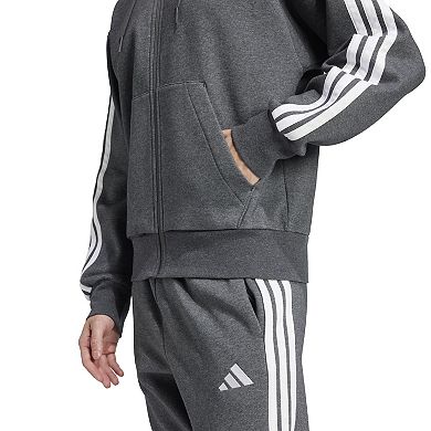Men's adidas Essentials 3-Stripes Fleece Sportswear Zip Front Hoodie