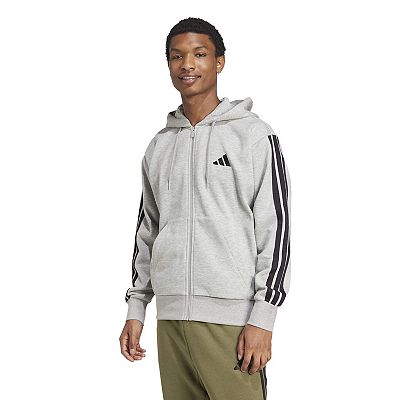 Adidas Essentials 3 Stripe Logo Fleece Hoodie on sale Gray Size M