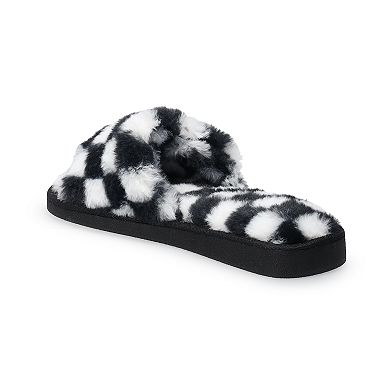 Women's Checkered Faux Fur Open Toe Slippers