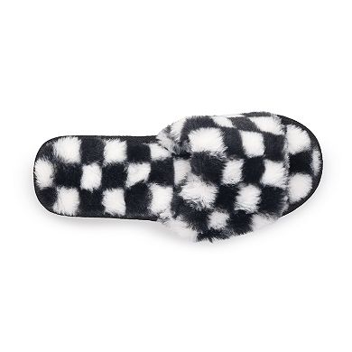 Women's Checkered Faux Fur Open Toe Slippers