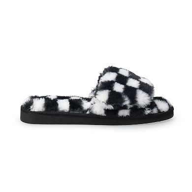 Women's Checkered Faux Fur Open Toe Slippers